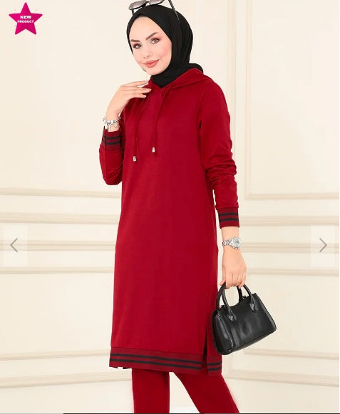 Turkish Hooded Long Tunnel 2 Piece Set Tunic - USA Hijab World