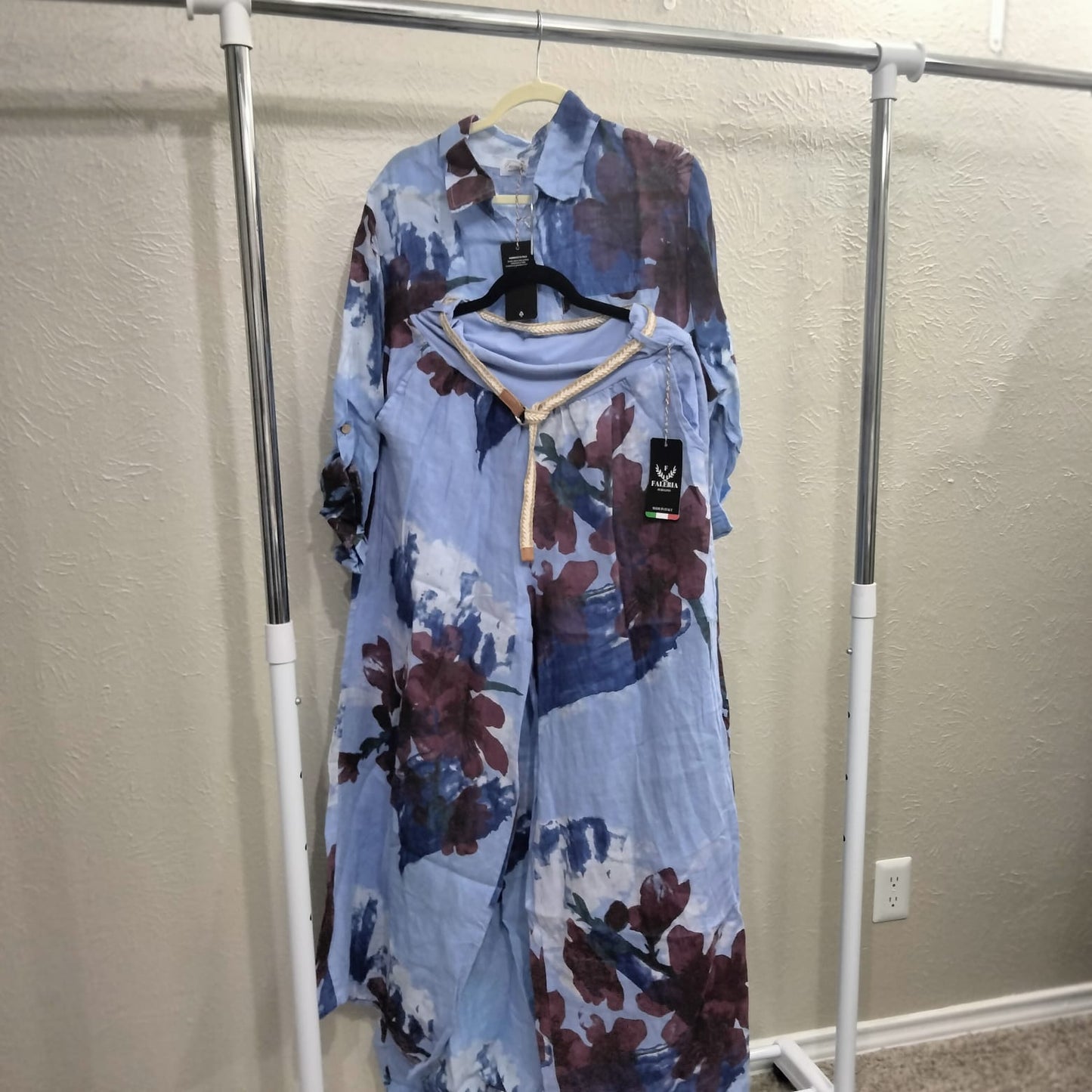 Italian Linen Dress  Set Blue