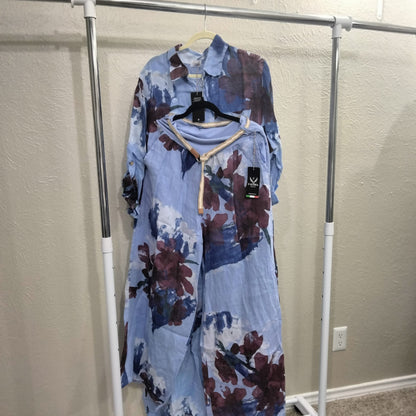 Italian Linen Dress  Set Blue