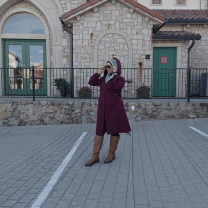 Hijabi winter outfit Turkish Buttoned Winter Top Burgundy