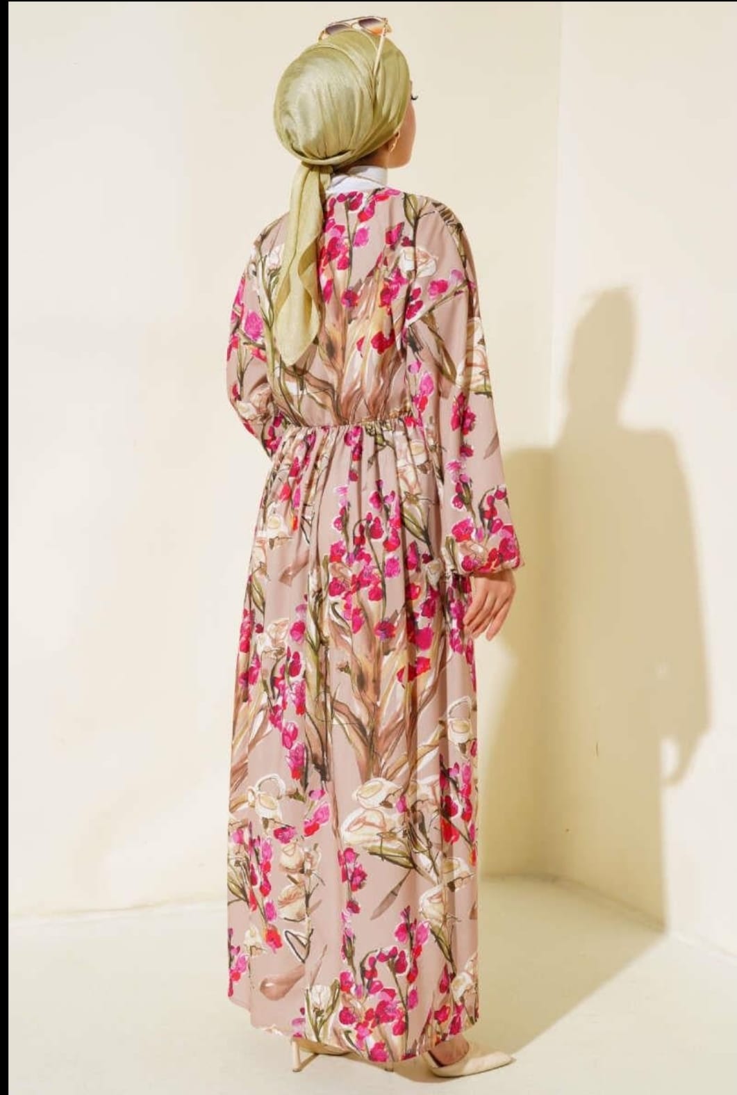 .Turkish Patterned V Neck Cotton Dress Pink - USA Hijab World