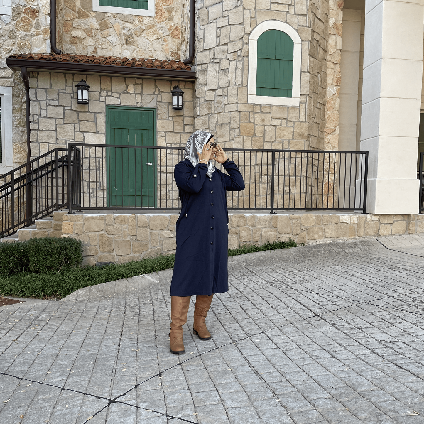 Modest Fashion, Turkish Long Sleeve Buttoned Overcoat – Navy Blue