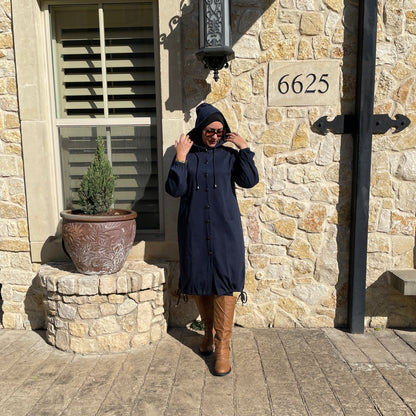 Hijab Turkish winter outfit with Hood Navy Blue