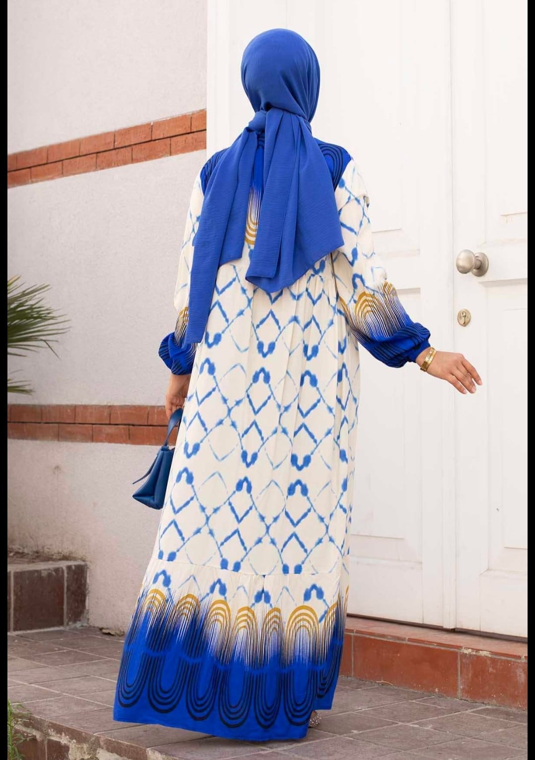 .Turkish Watery Patterned Viscous Dress Blue - USA Hijab World