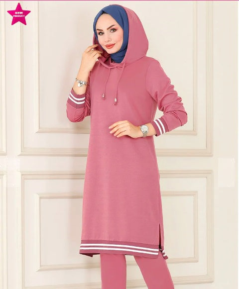 Turkish Hooded Long Tunnel 2 Piece Set Tunic - USA Hijab World