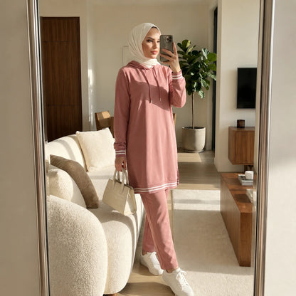 Turkish Hooded Long Tunnel 2 Piece Set Tunic