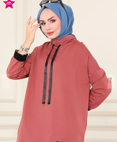 Turkish Tunnel 2 Piece Set Tunic + Pant Dark Pink - USA Hijab World