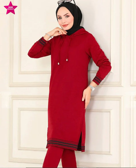 Turkish Hooded Long Tunnel 2 Piece Set Tunic - USA Hijab World