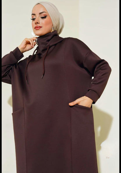 Turkish Pocket Hooded Scuba Dress - USA Hijab World