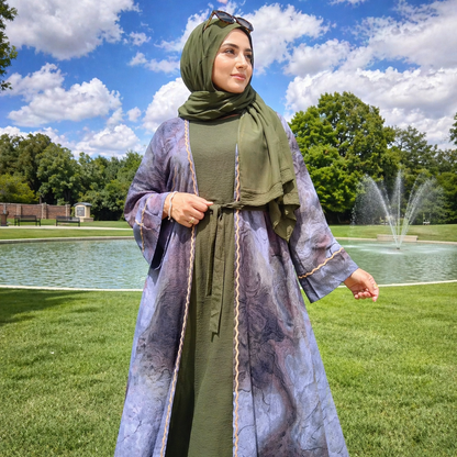 4 Piece Dubai Premium Open Abaya Olive Color