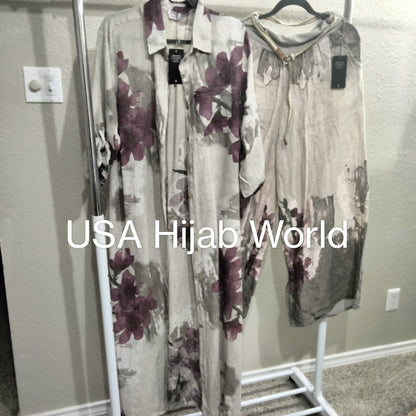 Italian Linen Dress Set with Pant  Beige