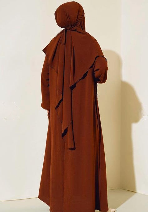 Turkish Wide Niqab with Veil standard Size 80% Cotton Brown - USA Hijab World