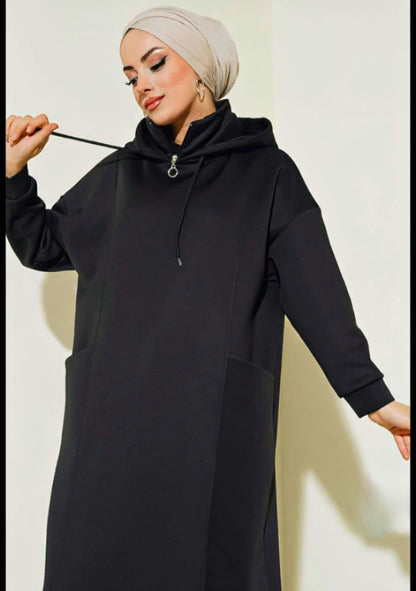 Turkish Pocket Hooded Scuba Dress - USA Hijab World