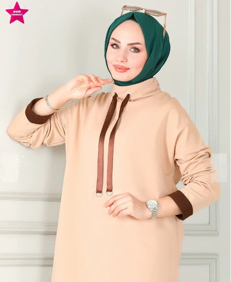 Turkish Tunnel 2 Piece Set Tunic + Pant Beige - USA Hijab World