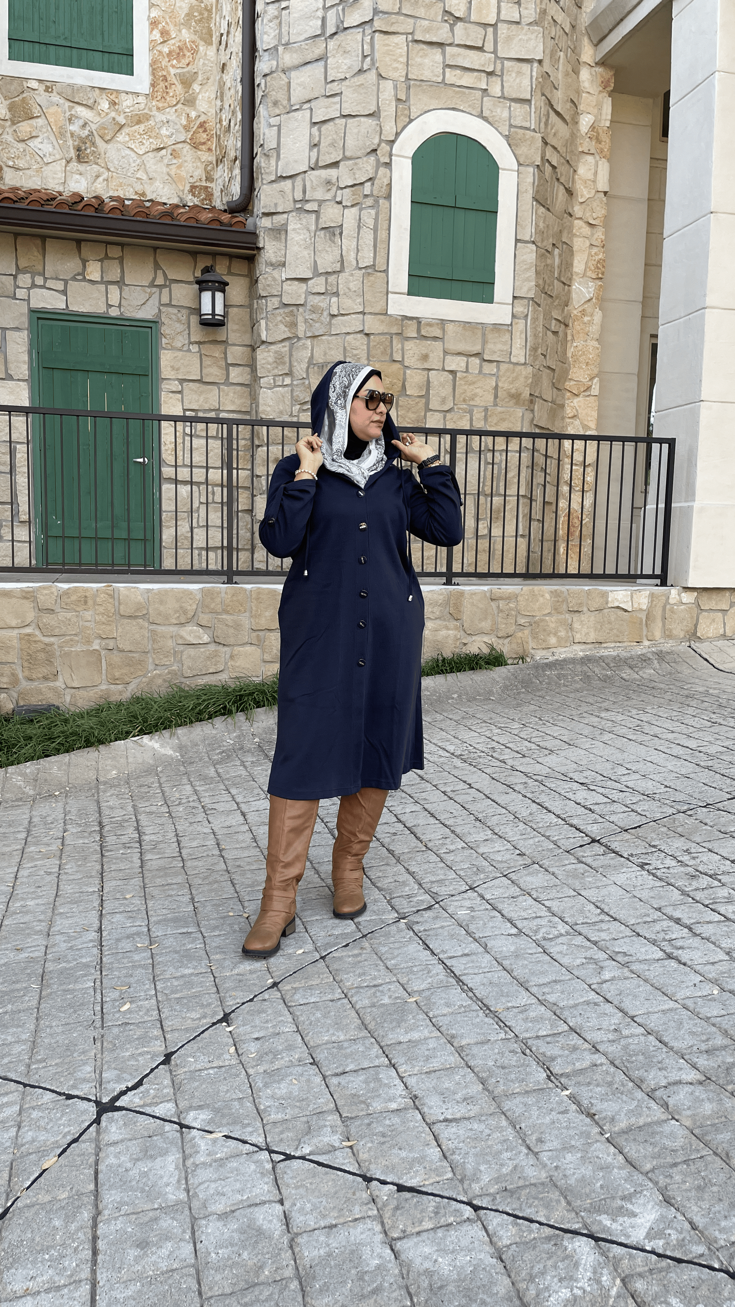 Modest Fashion, Turkish Long Sleeve Buttoned Overcoat – Navy Blue