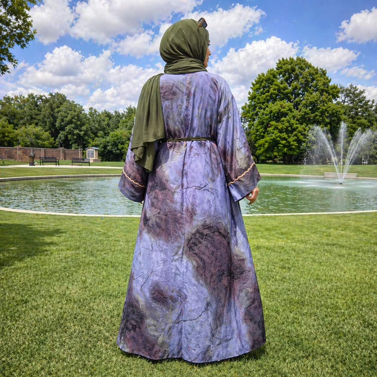 4 Piece Dubai Premium Open Abaya Olive Color