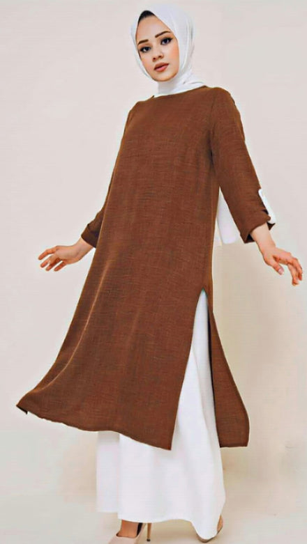 Turkish Long Undershirt Tunic Set Chestnut - USA Hijab World