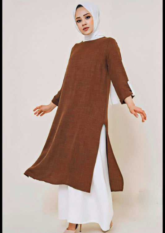 Turkish Long Undershirt Tunic Set Chestnut - USA Hijab World