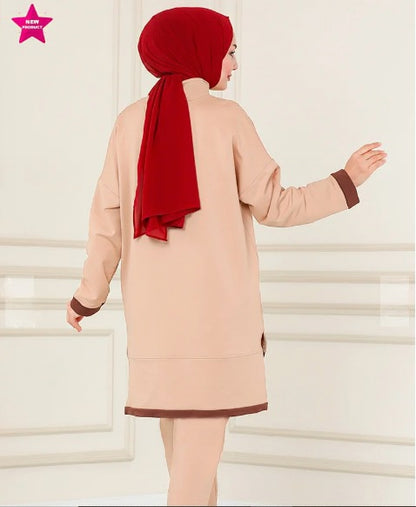 Turkish Tunnel 2 Piece Set Tunic + Pant Dark Beige - USA Hijab World