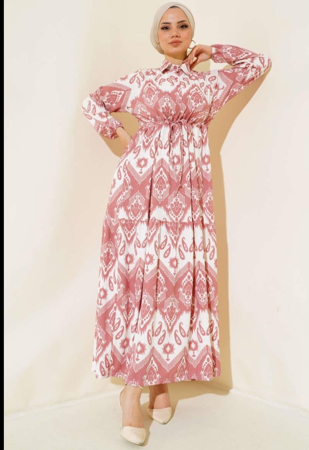 .Turkish Tunnel Patterned Cotton Dress Pink - USA Hijab World