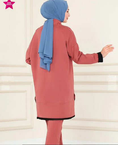 Turkish Tunnel 2 Piece Set Tunic + Pant Dark Pink - USA Hijab World