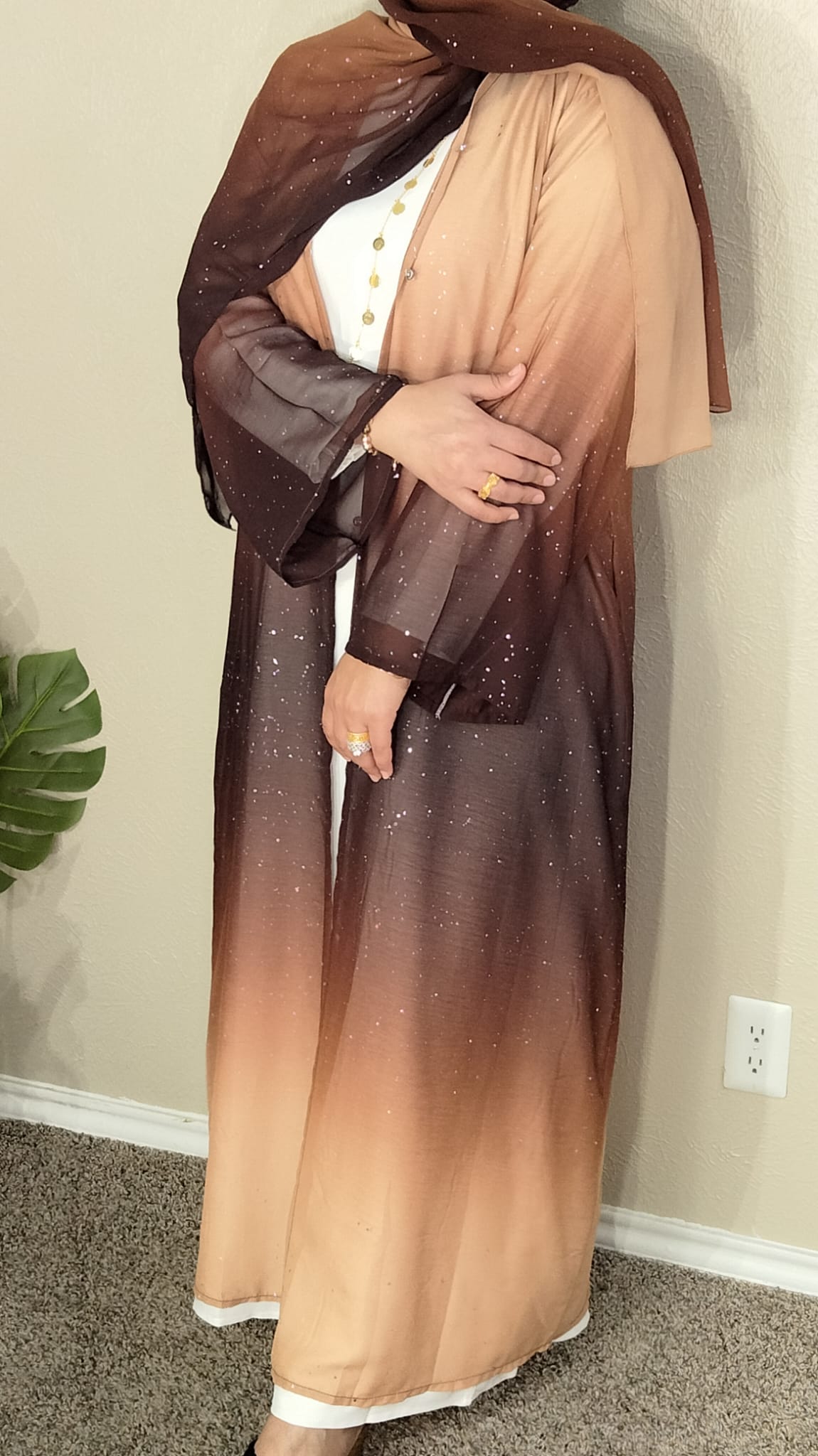 3 Piece Chiffon Dubai Gradient  Abaya with Glitter including Inner & Hijab