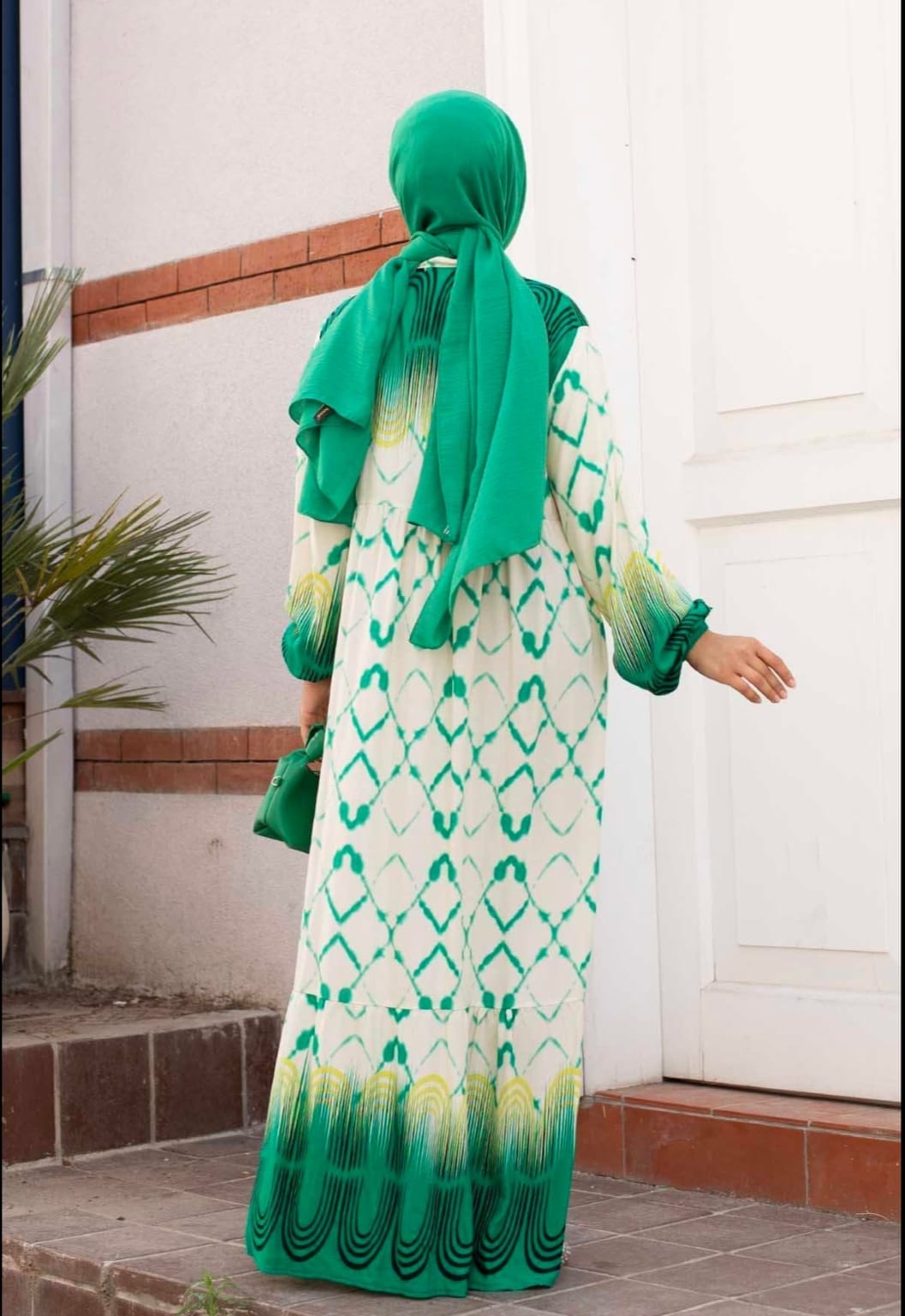 .Turkish Cotton Watery Patterned Viscous Dress Green - USA Hijab World