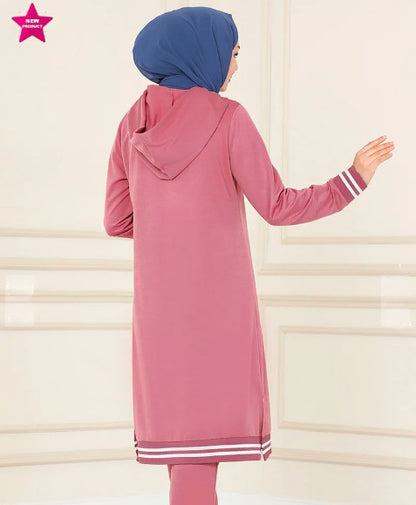 Turkish Hooded Long Tunnel 2 Piece Set Tunic - USA Hijab World