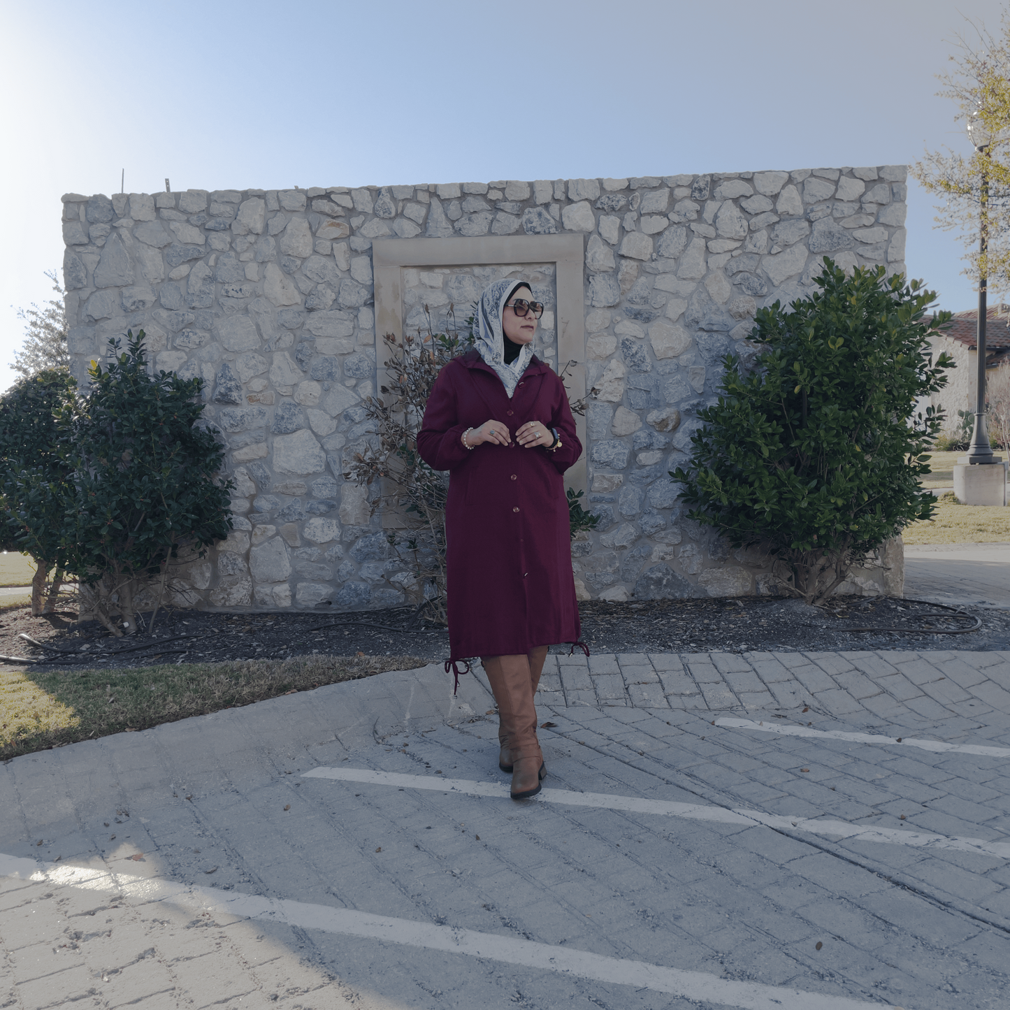 Hijabi winter outfit Turkish Buttoned Winter Top Burgundy