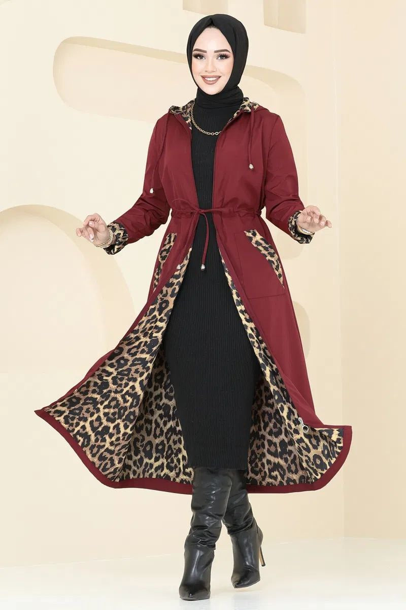 Turkish Trench coat Burgundy - USA Hijab World