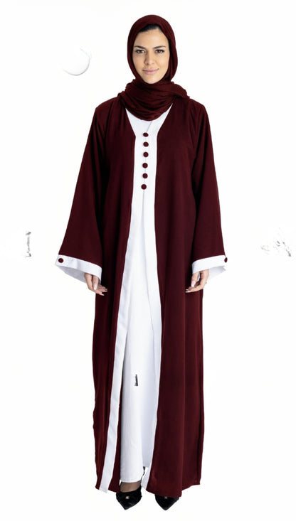 Dubai Shrug Abaya With Show Buttons On Front And Sleeves In Maroon - USA Hijab World