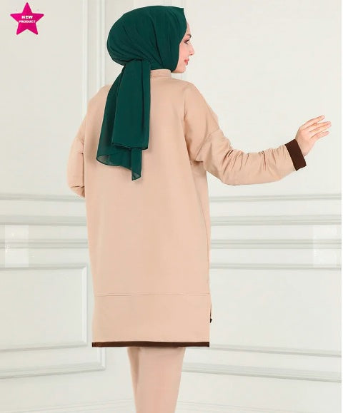 Turkish Tunnel 2 Piece Set Tunic + Pant Beige - USA Hijab World