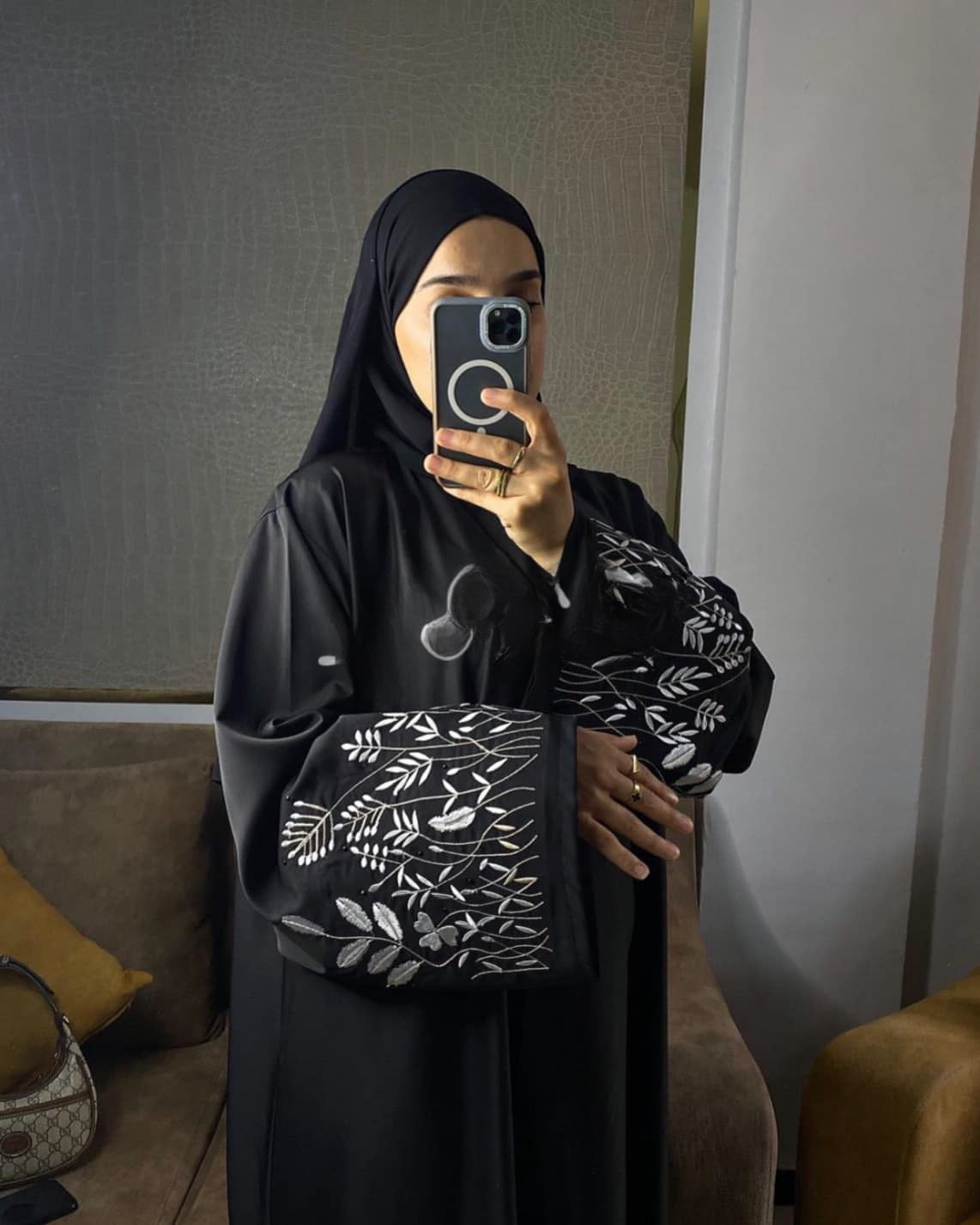 2 Piece Embroidery Dubai Abaya with Hijab