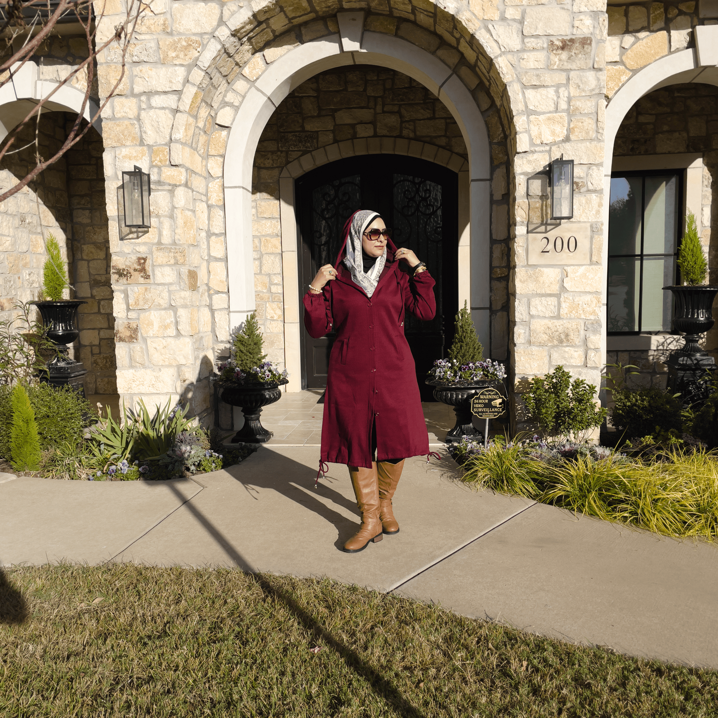 Hijabi winter outfit Turkish Buttoned Winter Top Burgundy
