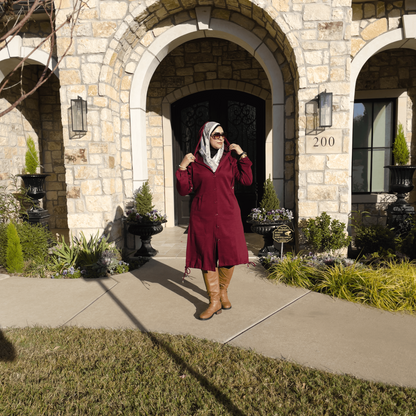 Hijabi winter outfit Turkish Buttoned Winter Top Burgundy