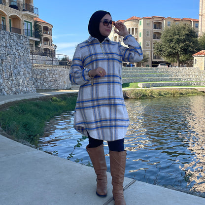 Modest Winter Wear-Turkish Long Hooded Tunic Outfit for Women in Beige