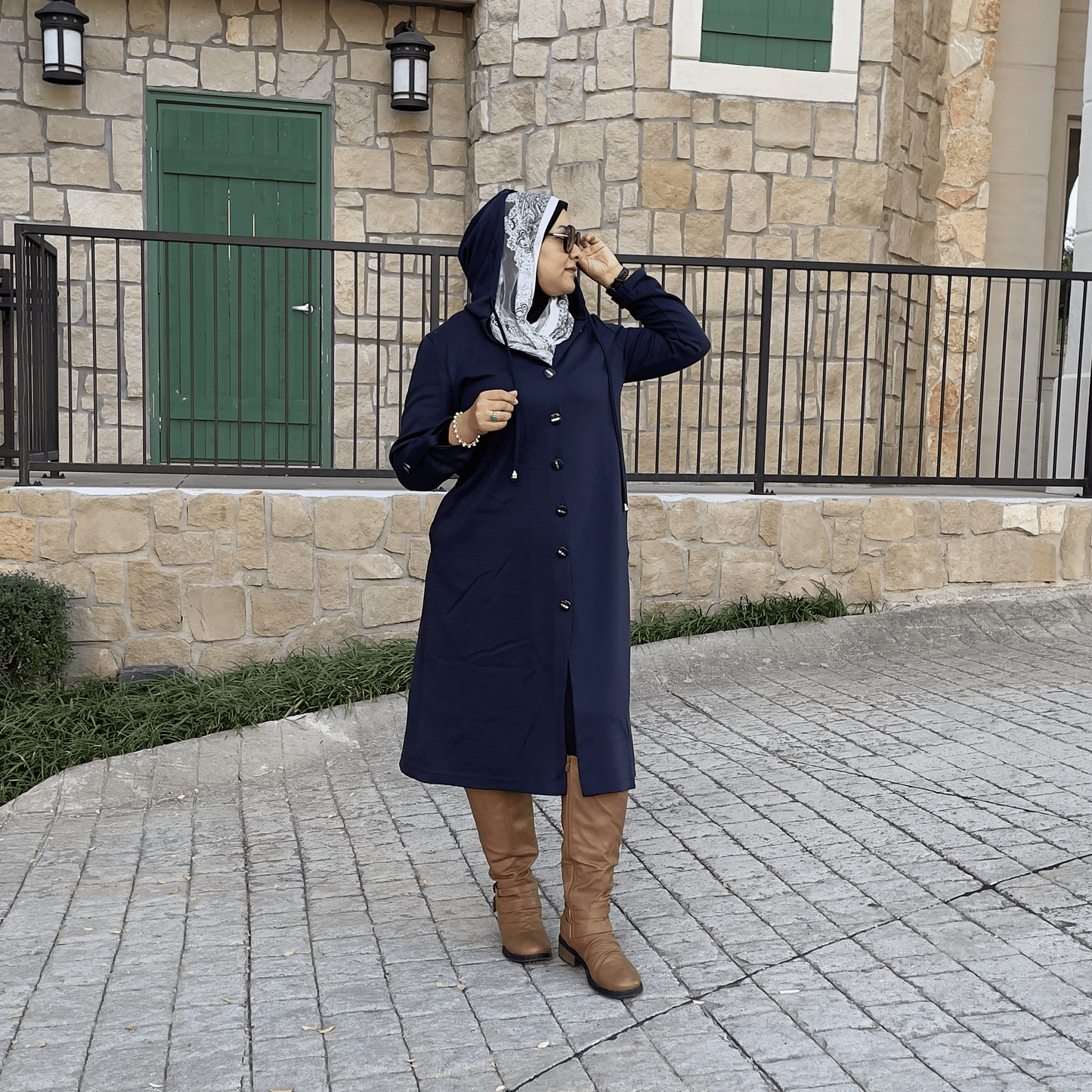 Modest Fashion, Turkish Long Sleeve Buttoned Overcoat – Navy Blue
