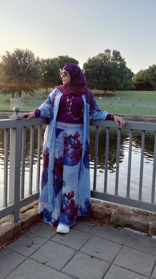 Italian Linen Dress Set with wide Pants Blue