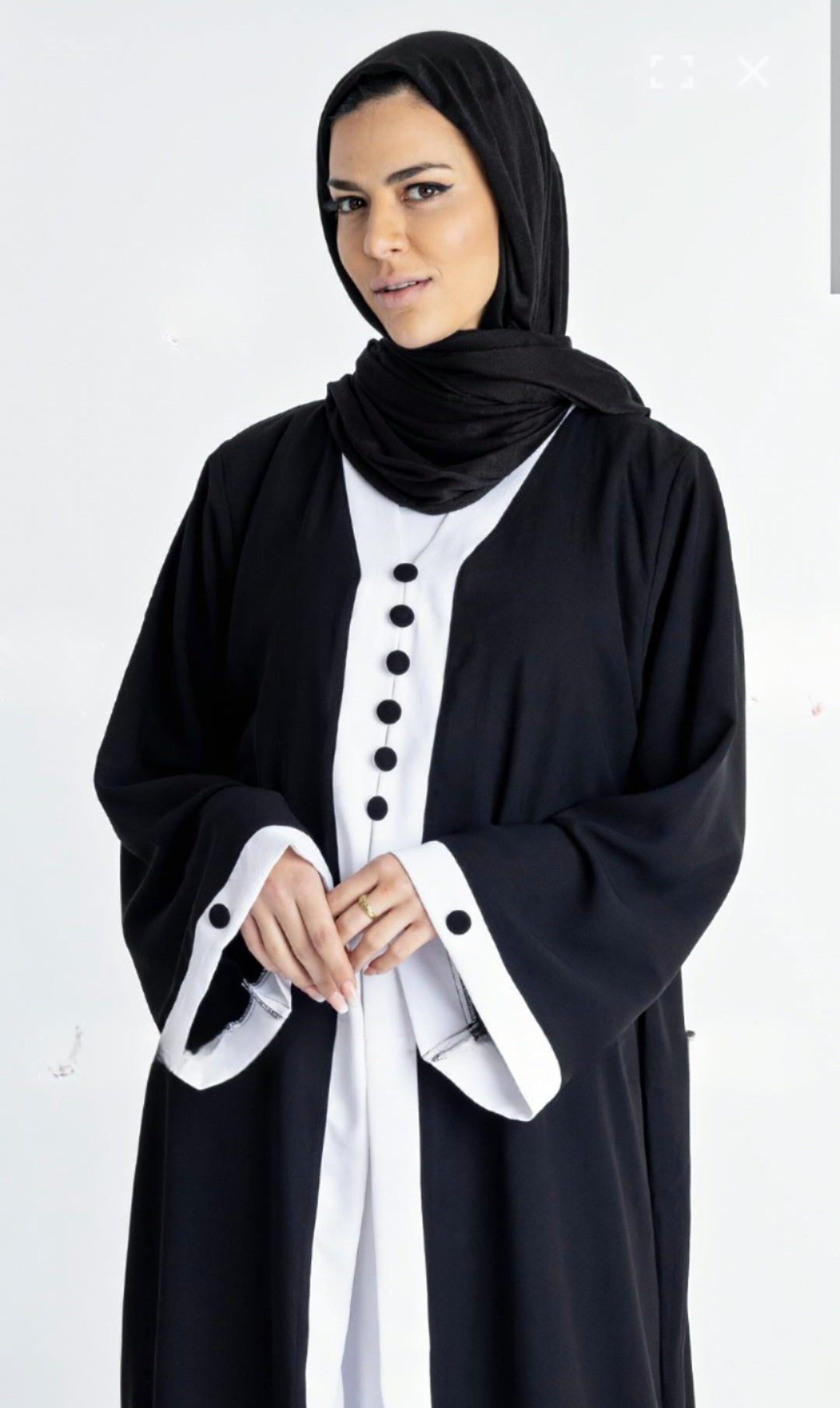 Dubai Shrug Abaya With Show Buttons On Front And Sleeves In Black - USA Hijab World