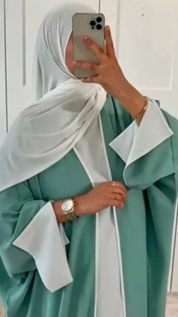 3 piece Dubai Oversized Open Abaya Kimono with Slit Sleeves, Inner and Hijab