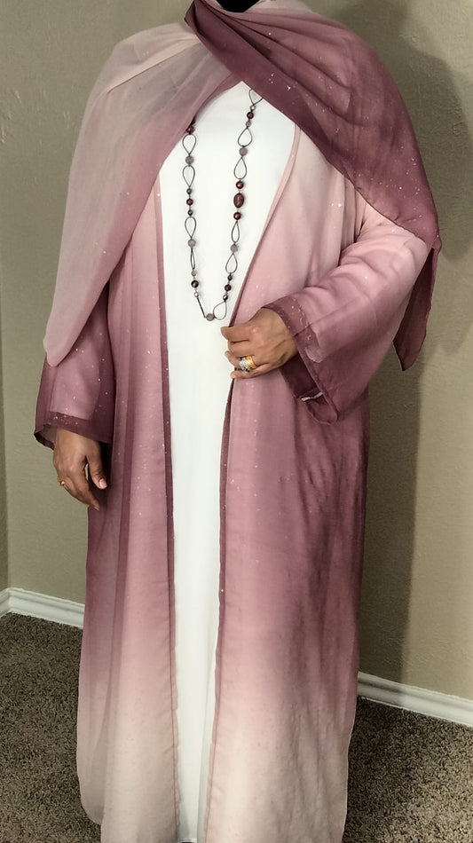 3 Piece Chiffon Dubai Gradient  Abaya with Glitter including Inner & Hijab