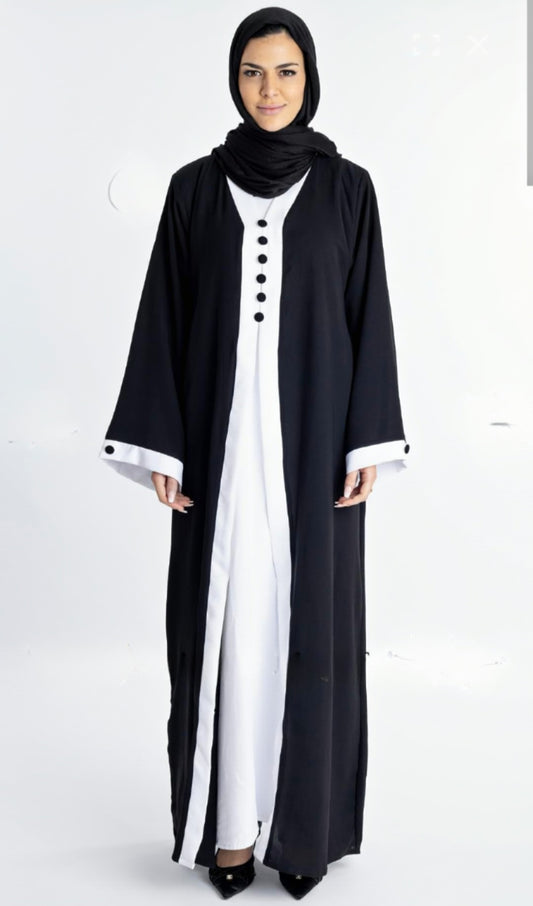 Dubai Shrug Abaya With Show Buttons On Front And Sleeves In Black - USA Hijab World