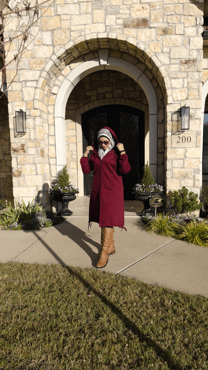 Hijabi winter outfit Turkish Buttoned Winter Top Burgundy