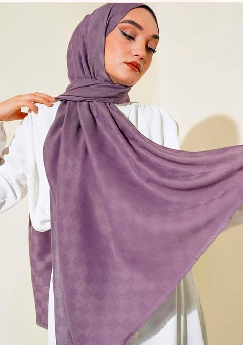 Turkish Cotton Checkerboard Pattern Shawl Purple - USA Hijab World