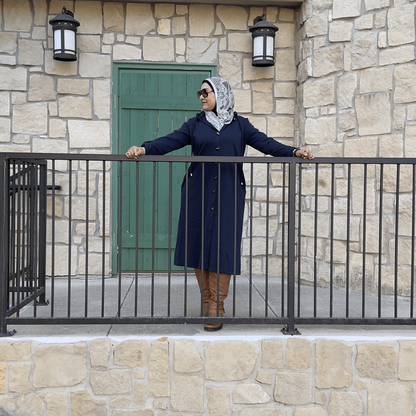 Modest Fashion, Turkish Long Sleeve Buttoned Overcoat – Navy Blue
