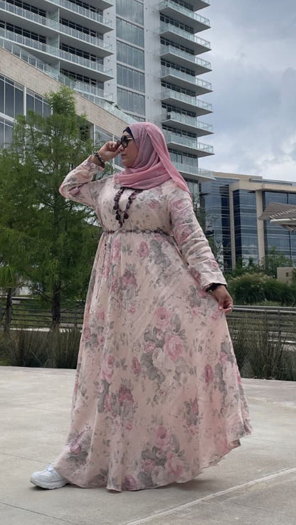 Italian Linen Dress with V Neck Pink Matte Color