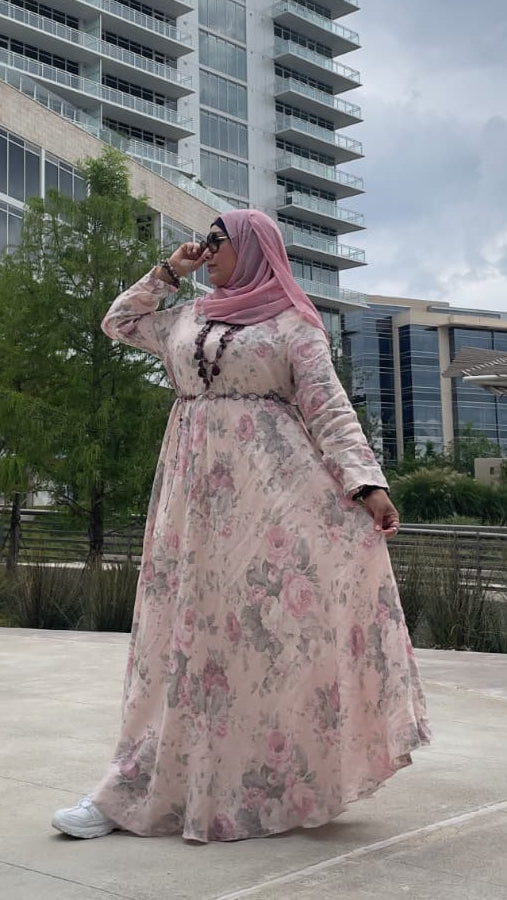 Italian Linen Dress with V Neck Pink Matte Color