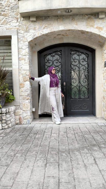 2025 Italian Cardigan Linen Set with Pants Beige