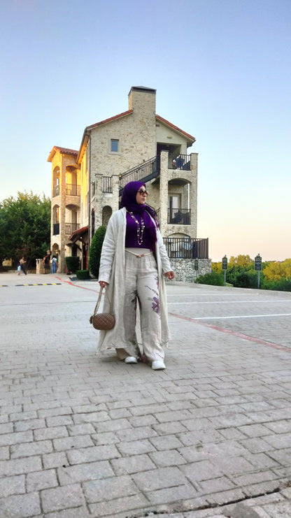 2025 Italian Cardigan Linen Set with Pants Beige