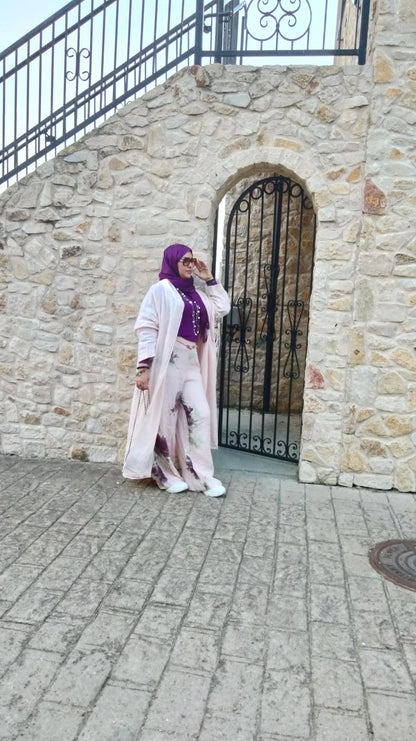 2025 Italian Cardigan Linen  Set with Pants Pink